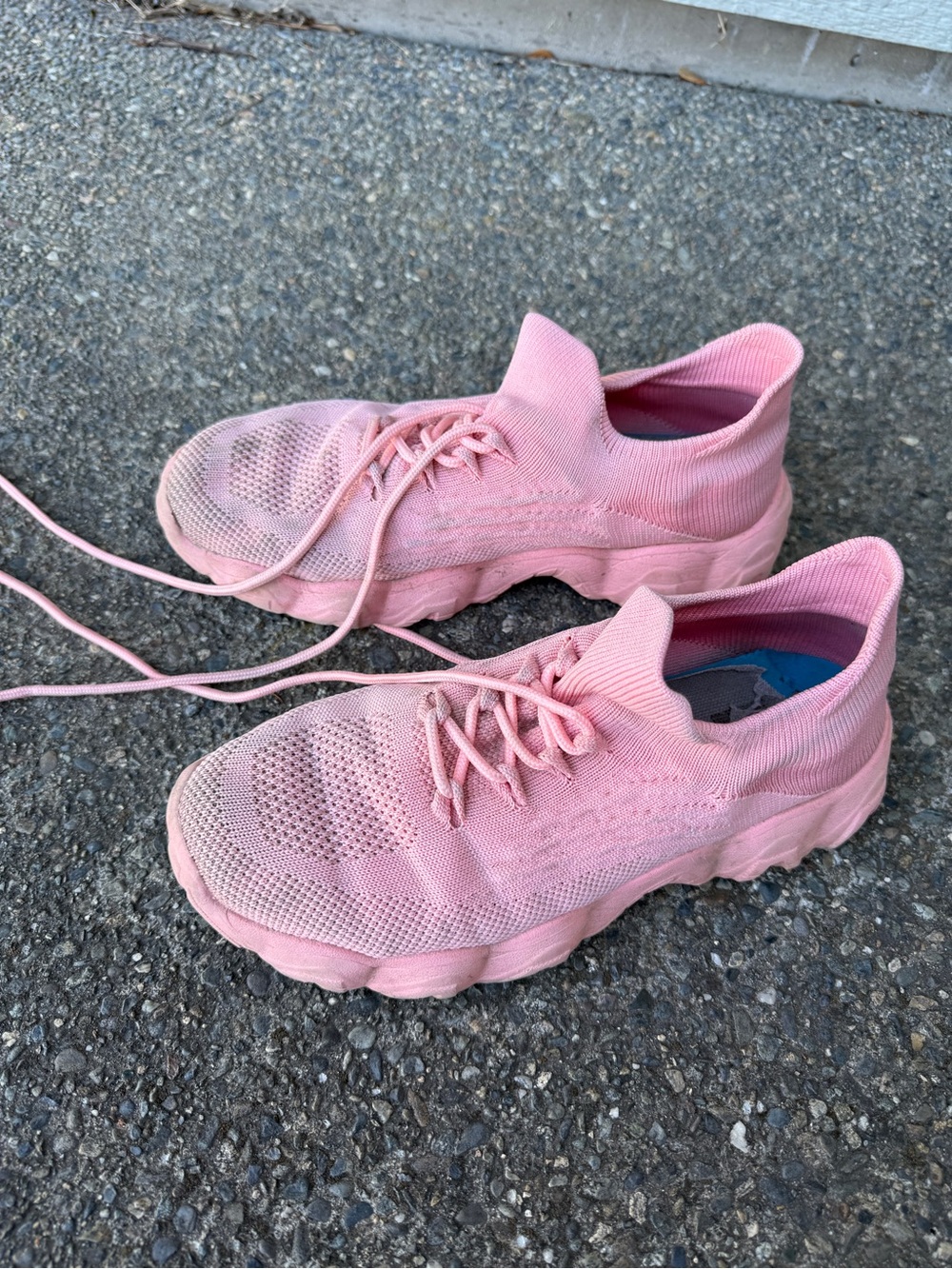 Nurse Mates Pink Knit Slip-On Lace-Up Sneakers